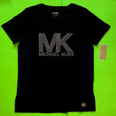 New MICHAEL KORS Women’s Short Sleeve T-Shirt Size X-SMALL Black W/Gold MSRP $78 • $45