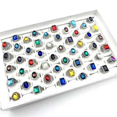 Wholesale 20/50/100pcs Rings For Men Women Retro Silver Glass Stone Jewelry • $13.49