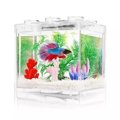 Small Betta Fish Tank Aquarium Tank Kit With LED Lighting 3/5 Gallon Stacka... • $26.89