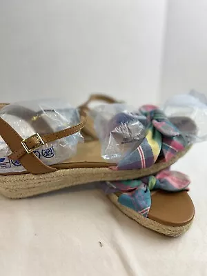 Talbots Pamela Knotted Bow Madras Espadrille Strappy Sandal Size 8.5m • $10