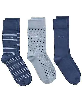 GANT Men's Socks 3-Pack Stripe Dot Rib Dusty Blue Sea • £19.99