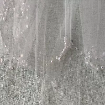 New 2 Layer White/Ivory Elbow Length Beads Edge Wedding Bridal Veil • $14.50