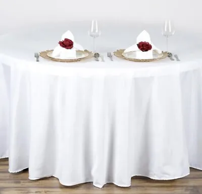 25 Pc Round Tablecloth Table Cover Party Wedding Linen White 90” Gently Used. • $190