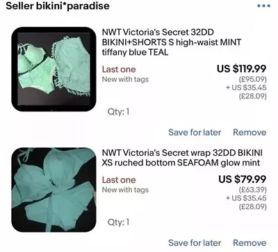 NWT Victoria's Secret 32DD BIKINI Lot Of 2 MINT Green Tiffany Blue TEAL • £154.42