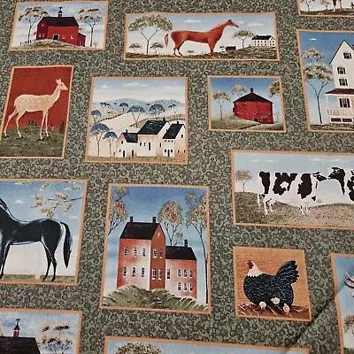 Country Road BTY Warren Kimble Quilting Treasures Folk Art Horse Cow Barn • $7.99