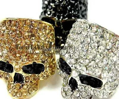 Crystal Skull Ring Chino Antrax Rock Gold Silver Black Biker Jewelry Men Women • $6.50