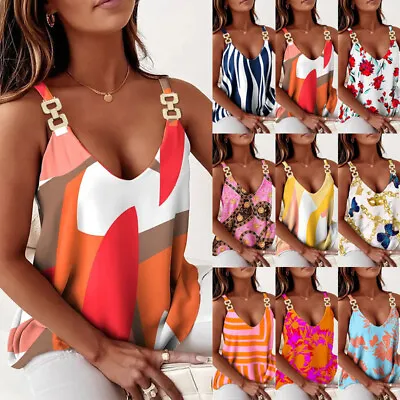 £5.09 • Buy Women Sexy Summer Casual Tops Tank Strappy V Neck Vest T-Shirt Loose Camisole