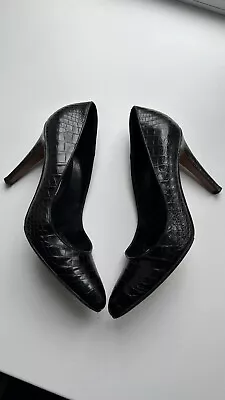 Manolo Blahnik Black Heels Shoes Size 40 Crocodile • $250