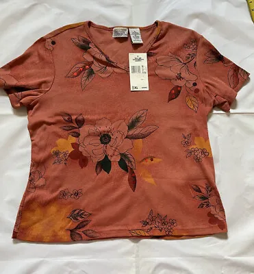 Basic Editions Women Sz XL Floral Short Sleeve Top NWT Vintage Kmart Deadstock • $24.78