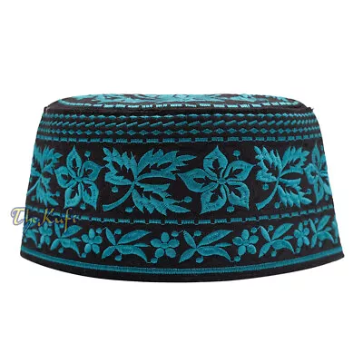 Omani African Kufi Hat 4-inch Tall Round EMBROIDERED TURQUOISE CAP • $14.99