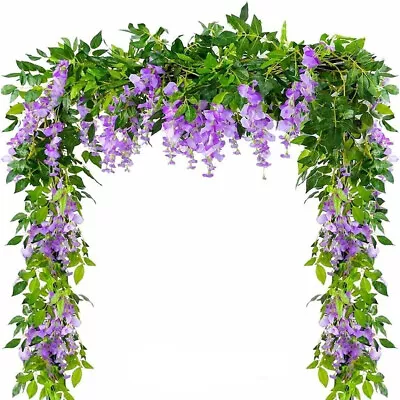 2Pcs 6.6ft Artificial Wisteria Flower Vine Garland Wedding Arch Decor Fake Plant • $12.69