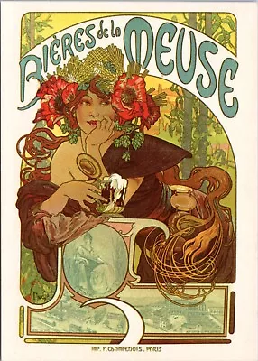 Postcard Art - Alphonse Maria Mucha - Bières De La Meuse • $5.99