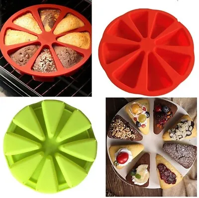 Silicone 8 Triangle Portion Cavity Cake Mold Slice Pastry Pizza Pan Mould Baking • £5.99