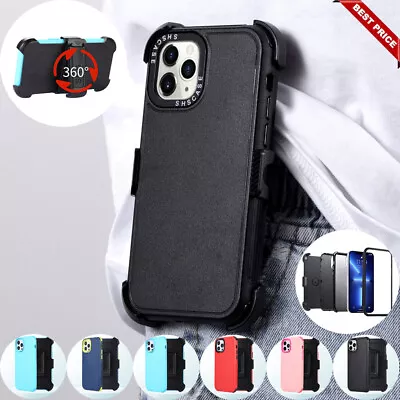 For IPhone 15 14 13 12 11 Max Rugged Shockproof Heavy Duty Stand Case+Belt Clip • $15.99