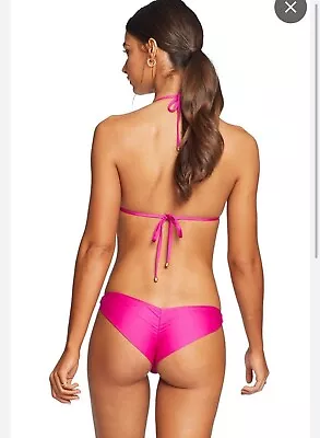 Vitamin A Samba Ruched Back Cheeky Bikini Bottom Magenta Eco Lux Size Small • $40