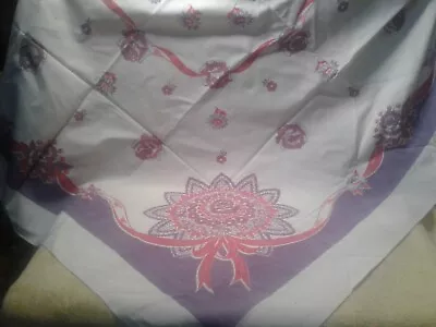 Vintage LILAC FLORAL TABLECLOTH 50's  51 X48  • $8.99