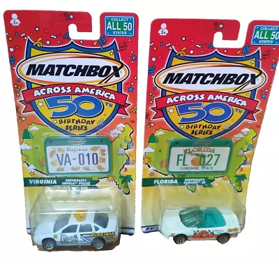 Lot Of 2 Matchbox Across America 50th Birthday Series Florida & Virgina Cars • $12