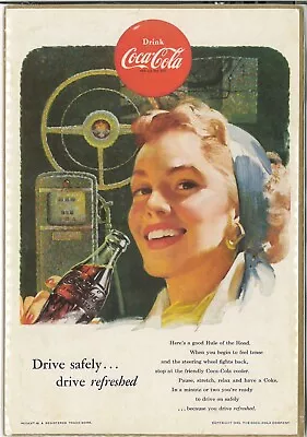 1953 Coca-Cola Soda Vintage Print Ad Bottle Woman Driving Gas Station Cars • $4.75