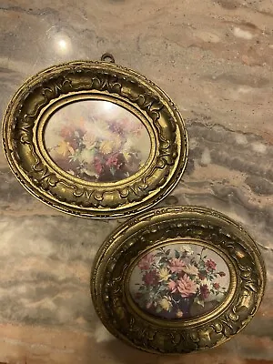 Vintage Set Of 2 Oval Ornate Floral Flower Picture Frame Made In Italy. • $24