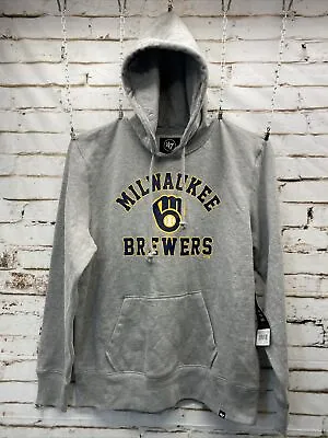 Milwaukee Brewers MLB Slate Gray ‘47 Brand Varsity Arch Hoodie Men’s Size L NWT • $55