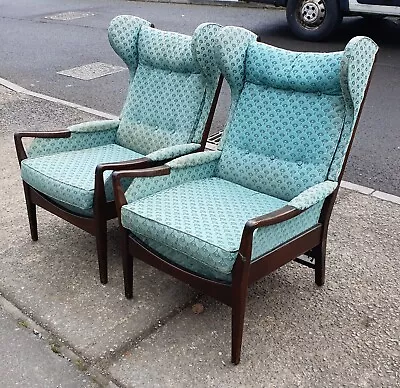 Pair Of Cintique Wing Back Armchairs For Reupholstery      Delivery Available • £125