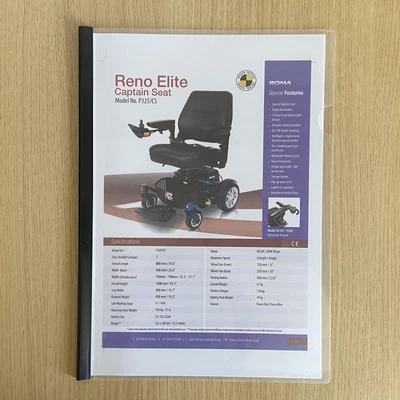 £9.35 • Buy Manual + Extra Info For The Reno Elite CaptainsChair P325/CS Powerchair - Roma