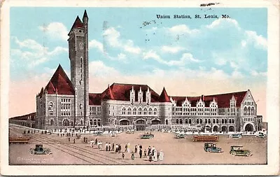 C.1920 St. Louis MO Union Station RR Depot Trolley Cars Missouri Postcard A325 • $3.50