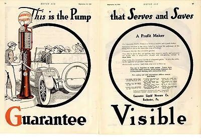 1920 Guarantee Liquid Measure 2 Separate Pg. Ad: Visible Gas Pump Rochester PA • $17.76