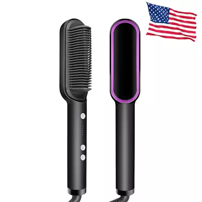 Hair Straightener Brush Straightening Curler Hot Comb Electric Adjustable Heat • $10.19