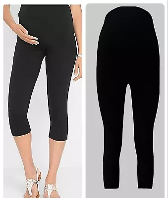 Maternity Black Crop Summer Leggings Ex High Store NXT Cotton Stretch Over Bump • £5.95