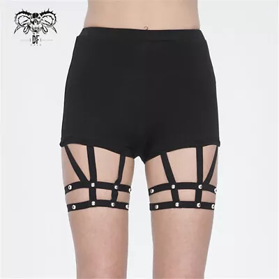 Devil Fashion Women Black Slim Fit Shorts Elastic Leg Loop Garter Hot Pants • $32.99