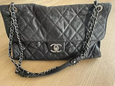 CHANEL Classic Flap Shoulder Bag Black Caviar Leather • £1995