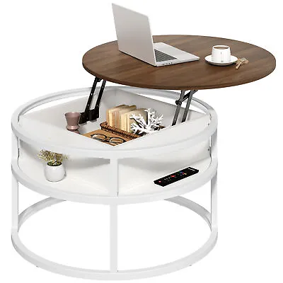 2 Tier Round Lift Top Coffee Table With Hidden Storage Compartment Home Office • $86.99