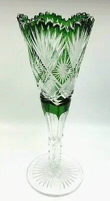 Antique Cristalleries Du Val Saint-lambert #1338/7920 Green Cut To Clear Vase • $449.95