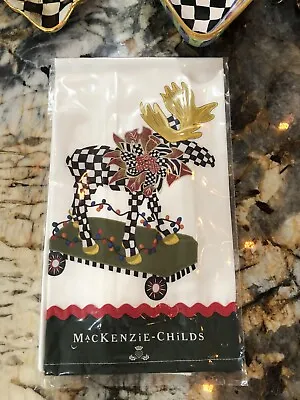 1 NIP RETIRED MacKenzie-Childs Christmas Moose On Parade Dish Towel. • $30