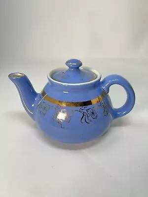 Hall 2 Cup 029 Teapot Blue And Gold Made In USA Flowers Vintage • $30