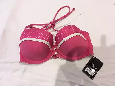 New Look Kelly Brook Bikini Top Pink White Dots Bandeau Halter Neck Size 34 C • £4.99