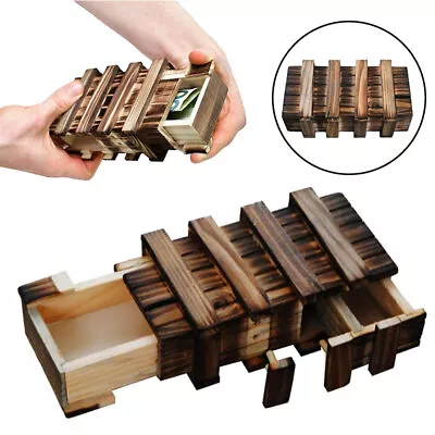 Magic Wooden Puzzle Box With Secret Compartment Brain Game For Adults Kids • $9.69