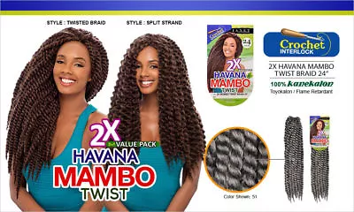 Janet Havana Mambo Twist Braids Noir Synthetic Crochet Hair 12”-24”(ALL COLOURS) • £3.99