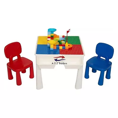 Kids Building Blocks Construction Table Chair Set Double-Sided & Multi-Activity • £41.95