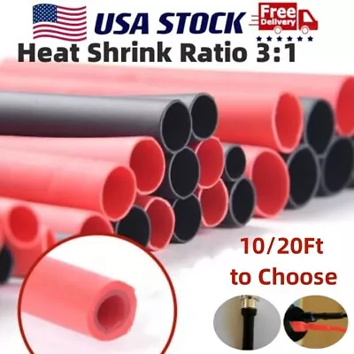 Black/Red Marine Grade Wire Insulation Cable Sleeve Wrap Heat Shrink Tubing-3:1 • $15.99