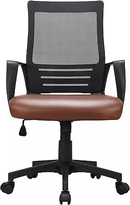 Mid Back Mesh Chair W/Leather Seat Executive Office Chair Computer Task Chair Wi • $85.99