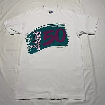 Vintage 80s Single Stitch T-Shirt Mens Small 50th Birthday Art Hipster USA Made • $16.99