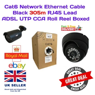 £49.99 • Buy Cat6  Network Ethernet Cable Black 305m  RJ45 Lead ADSL UTP CCA Roll  Reel Boxed