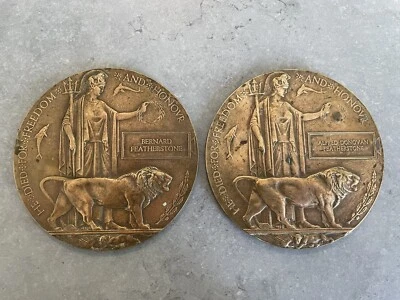 £180.09 • Buy Death Plaque PAIR BROTHERS, WW1, Medal Penny, Brass Stand