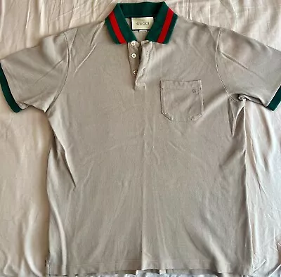 Gucci Cotton Piquet Polo With Web Collar Shirt Beige Sz M With STAIN • $60