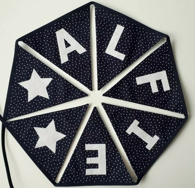 £26.75 • Buy Personalised Navy & White Fabric Bunting ~ Name Gift / Baby Girl Boy ~ Nursery