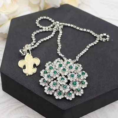 Vtg Vendome Layered Green Clear Rhinestone Flower Mound Pendant 15  Necklace Tag • $89.95