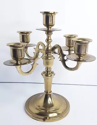 Vintage MCM Brass 5 Candle Sticks 4 Arm Candelabra Candle Holder 9 H • $34.99