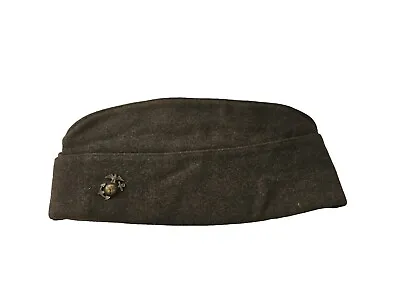 Vtg 1950s US MARINE CORPS Garrison Cap Hat W/ USMC Insignia Pin Gray Wool • $18